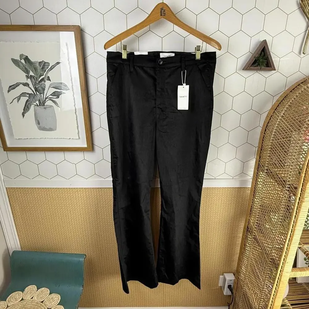 LEVEL 99 Percy Black Velvet Wide Leg Flare Trouser Pant - Size - 32 - NWT